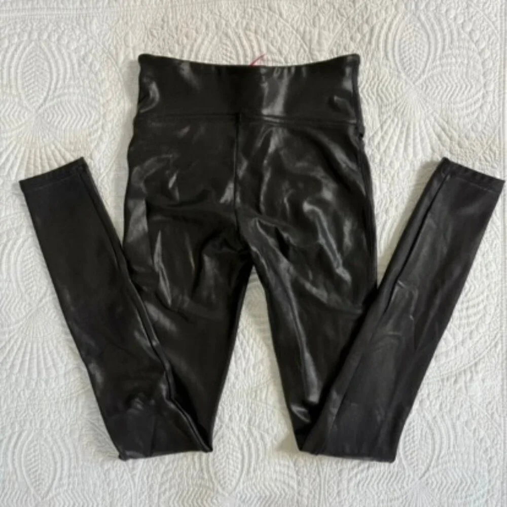 Spanx Black Faux Leather Leggings XS High Waist Sculpting Shaping Fit - Picture 6 of 7